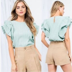 THML Winward Ruffle Sleeve Top in mint